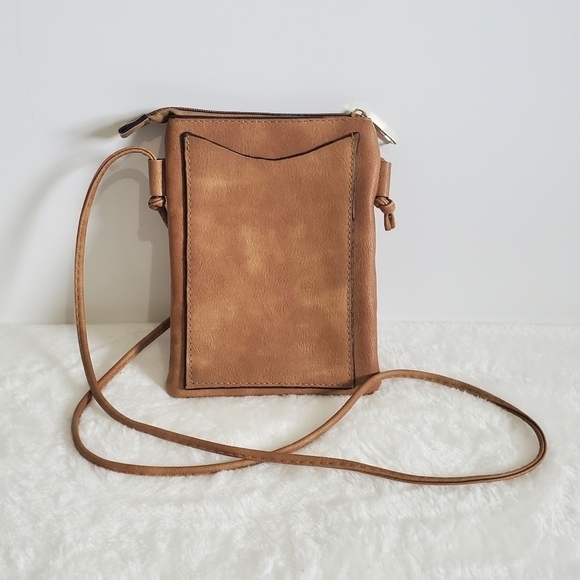 TAN Boutique Faux Leather Zig Zag Dark Silver Embellished Crossbody Bag Purse - Picture 3 of 13